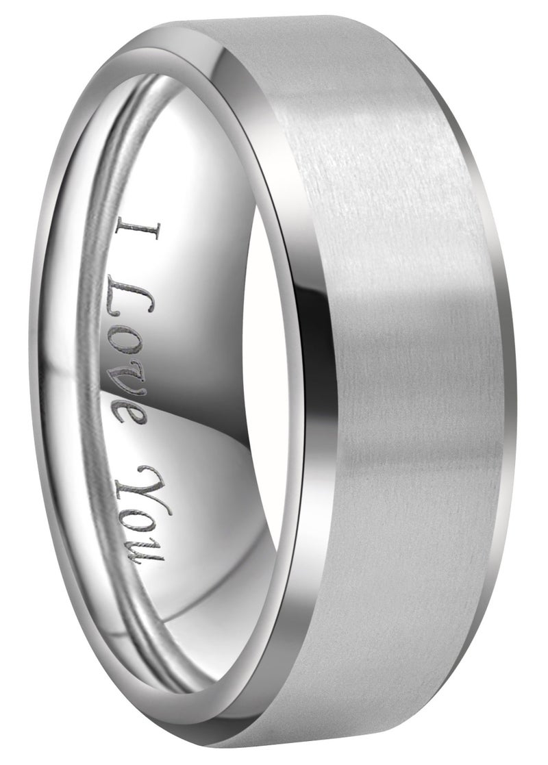 CROWNAL 4mm 6mm 8mm Titanium Wedding Couple Bands Rings Men Women Matte Brush Center Beveled Edges Engraved I Love You Comfort Fit Size 4 To 16 (8mm,6) - Image 1